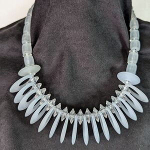 Vintage 80's Necklace Blue Frosted Acrylic Lucite Modern Retro